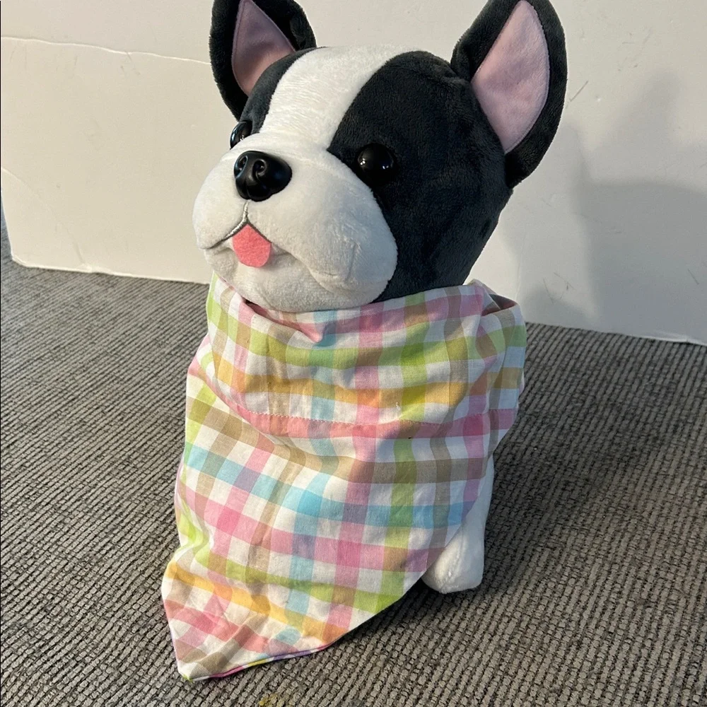 🟣 4/$15 Peeps Bunny and plaid reversible Dog Bandana NEW slides thru collar